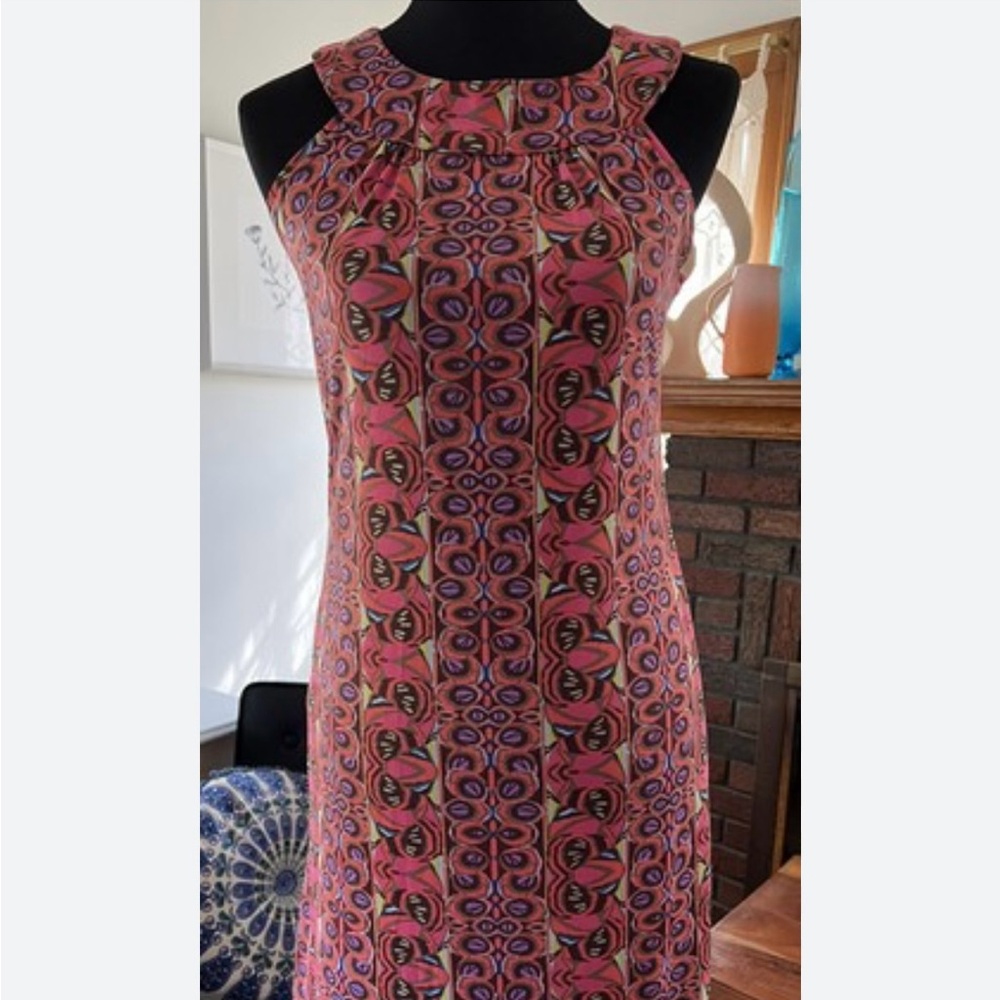 NWT Tracy Negoshian Pink and Teal Patterned Halter Dress